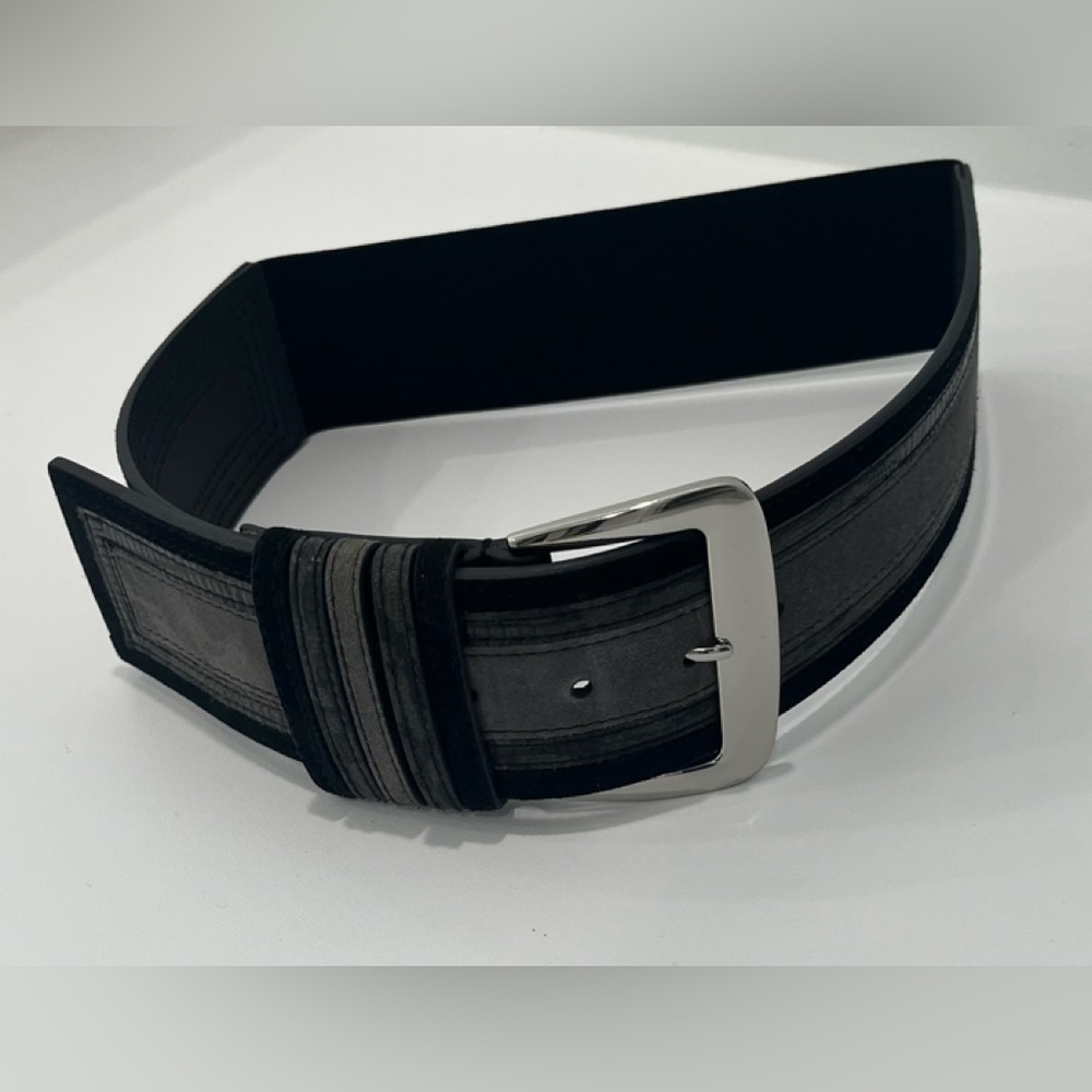 White House Black Market Black and Gray Belt with Silver Buckle